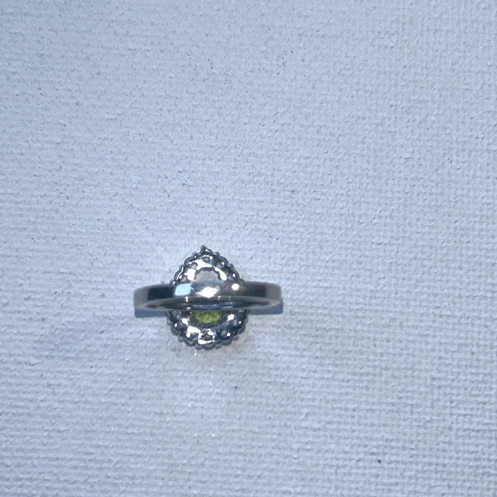 Sterling Silver Genuine Peridot & White Topaz Gemstone Accent Pinky Ring Boho
